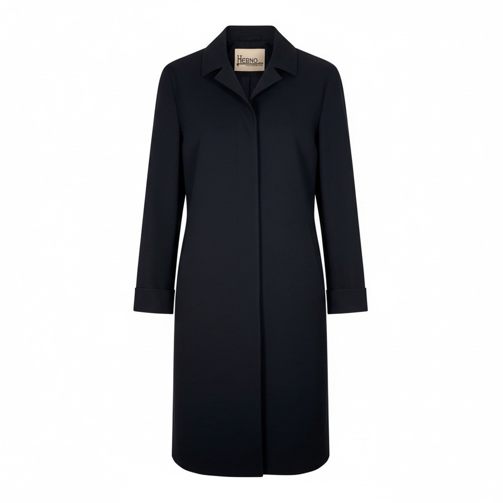 Herno Black Scuba Coat Women Size IT 44 US 8 Minimalist Snap Front Long Jacket